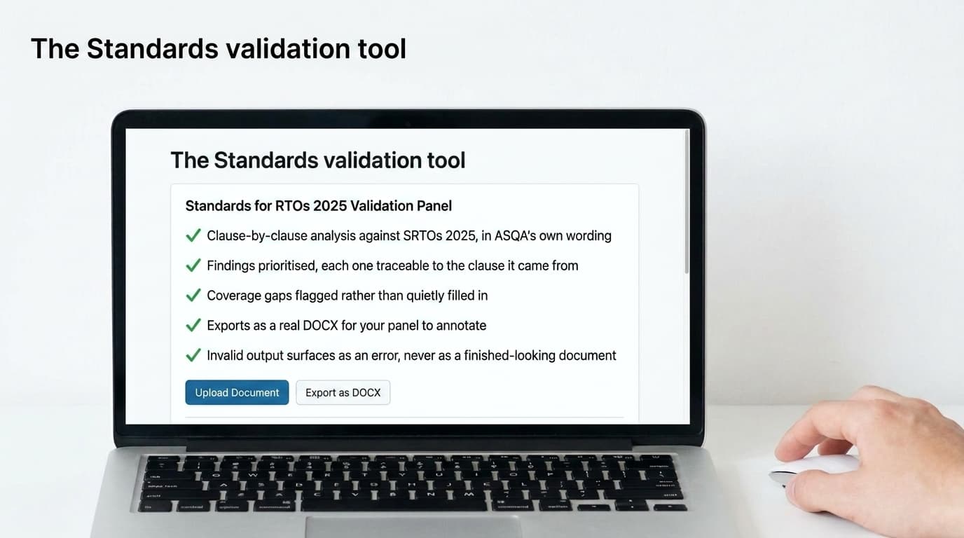 The Standards validation tool checklist shown on a laptop